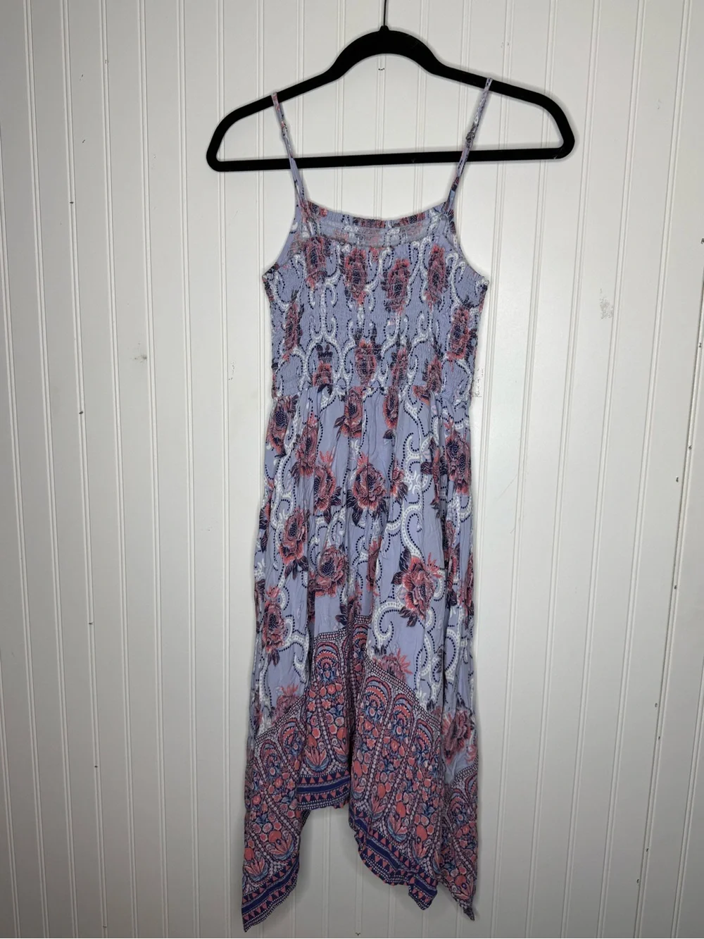 Japna Smocked Bodice Tank Dress Handkerchief Style Hem Size Medium